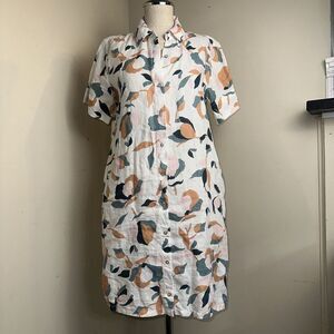 Rachel Zoe 100% Linen Floral Button Up Shirt Dress Pockets Lightweight Sz Small